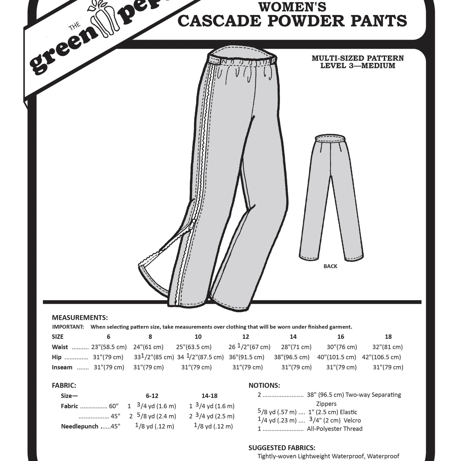 147 – Women's Cascade Powder Pants Pattern