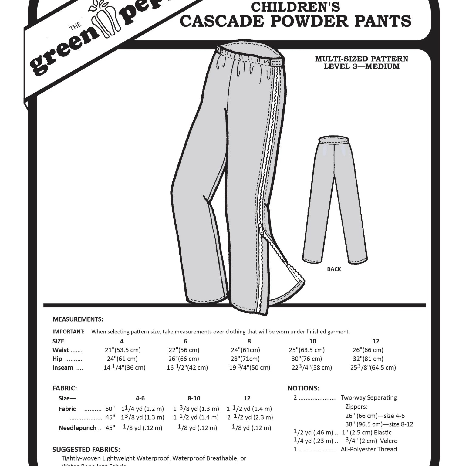 146 – Kid's Cascade Powder Pants Pattern