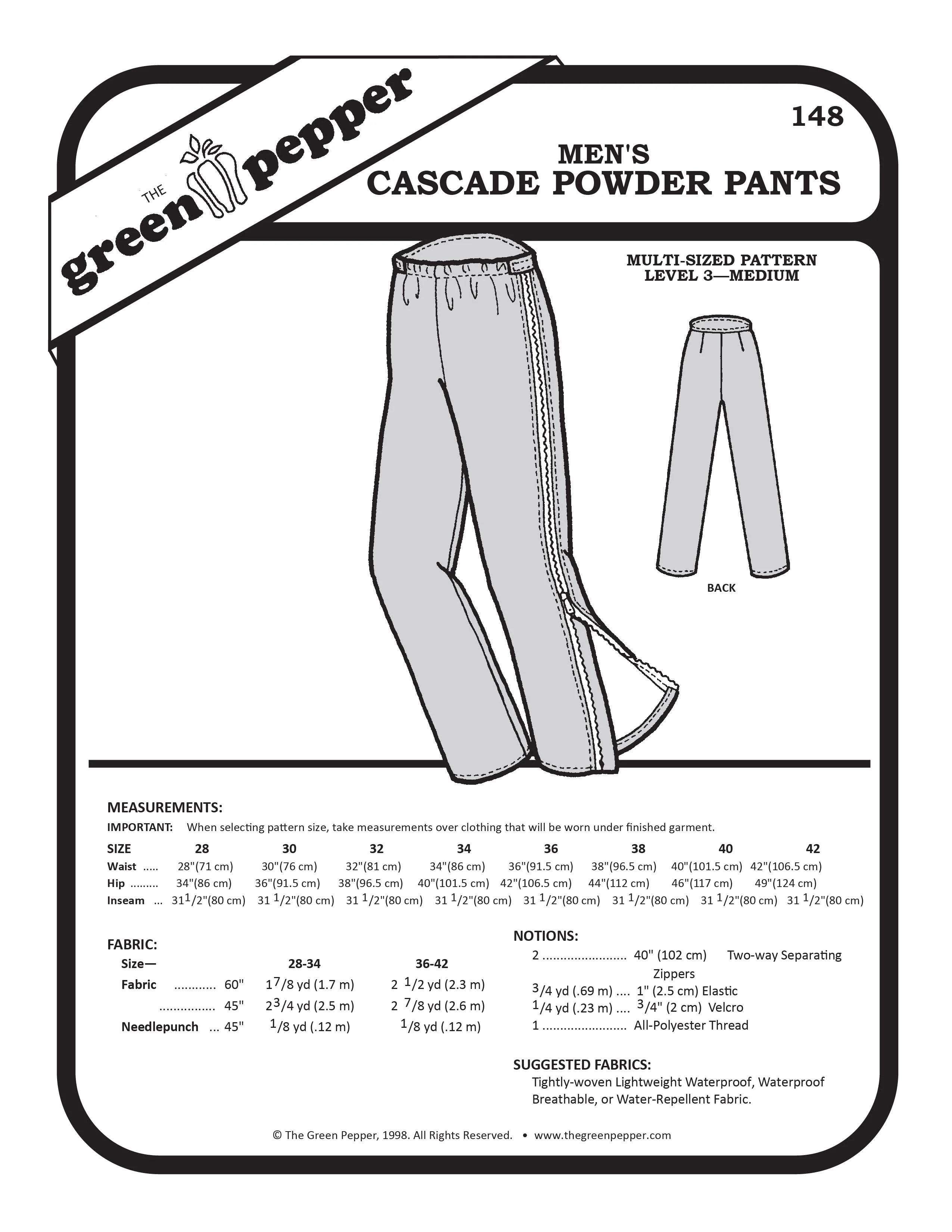 148 – Men’s Cascade Powder Pants Pattern 148 – Men’s Cascade Powder Pants Pattern