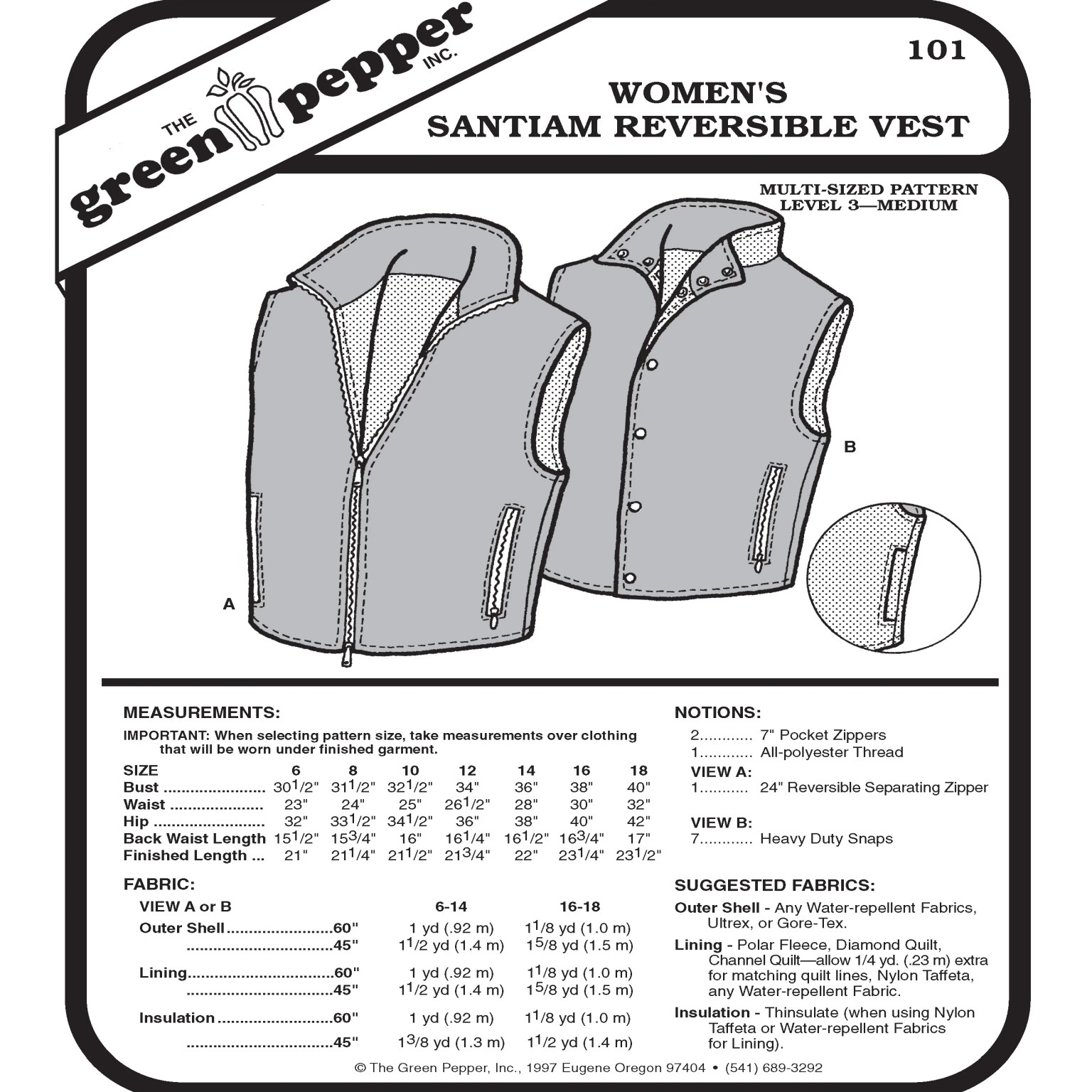 101 – Women's Santiam Reversible Vest Pattern