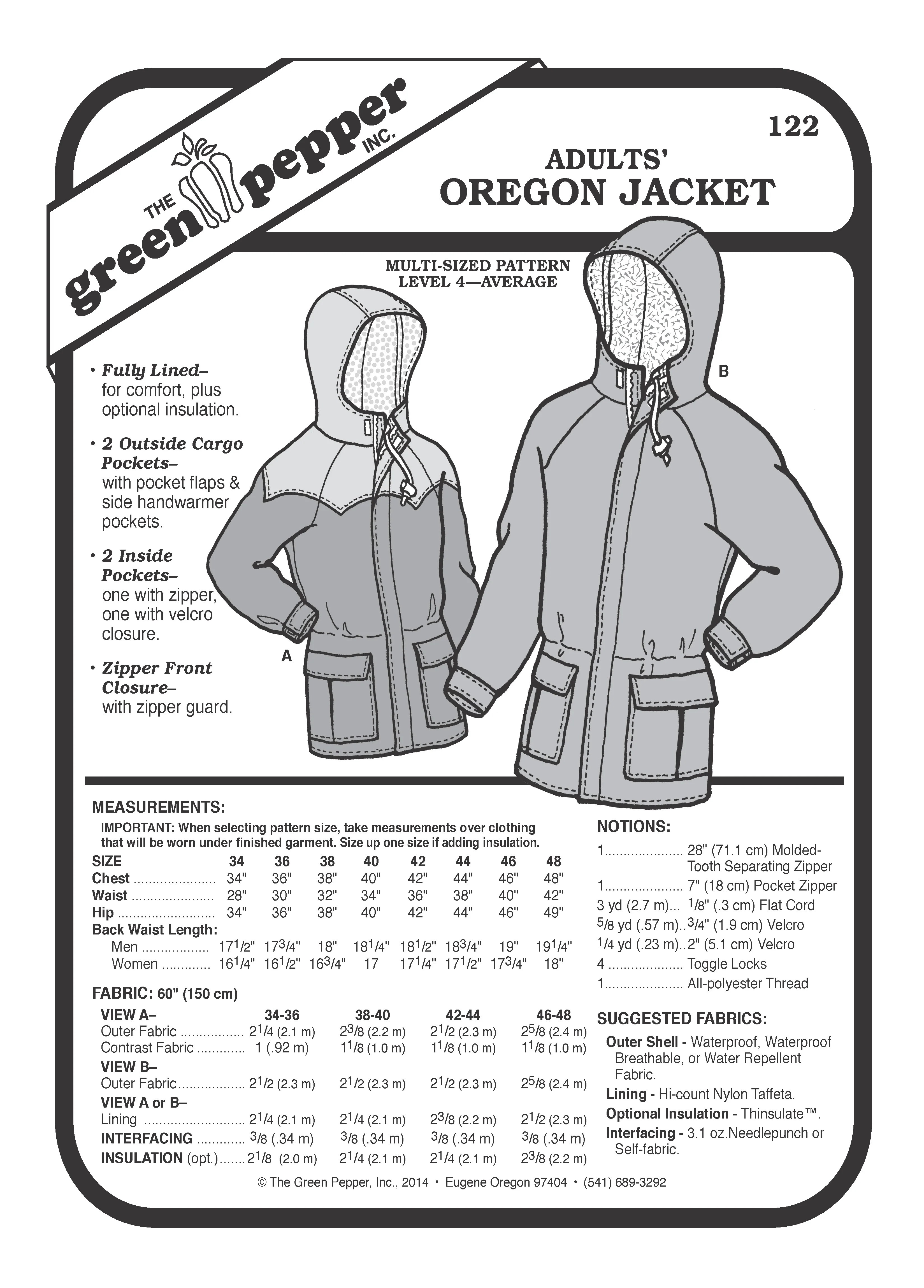 122 – Adult's Oregon Jacket Pattern