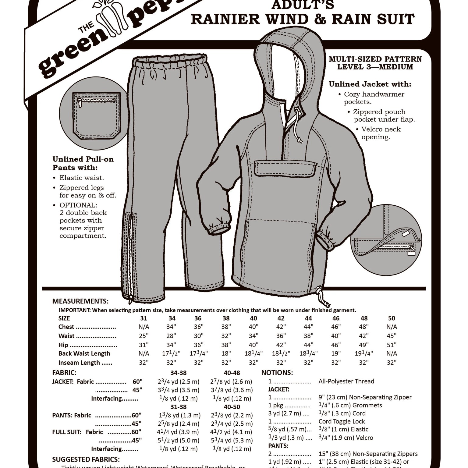 134 – Adults's Rainier Wind & Rain Suit Pattern