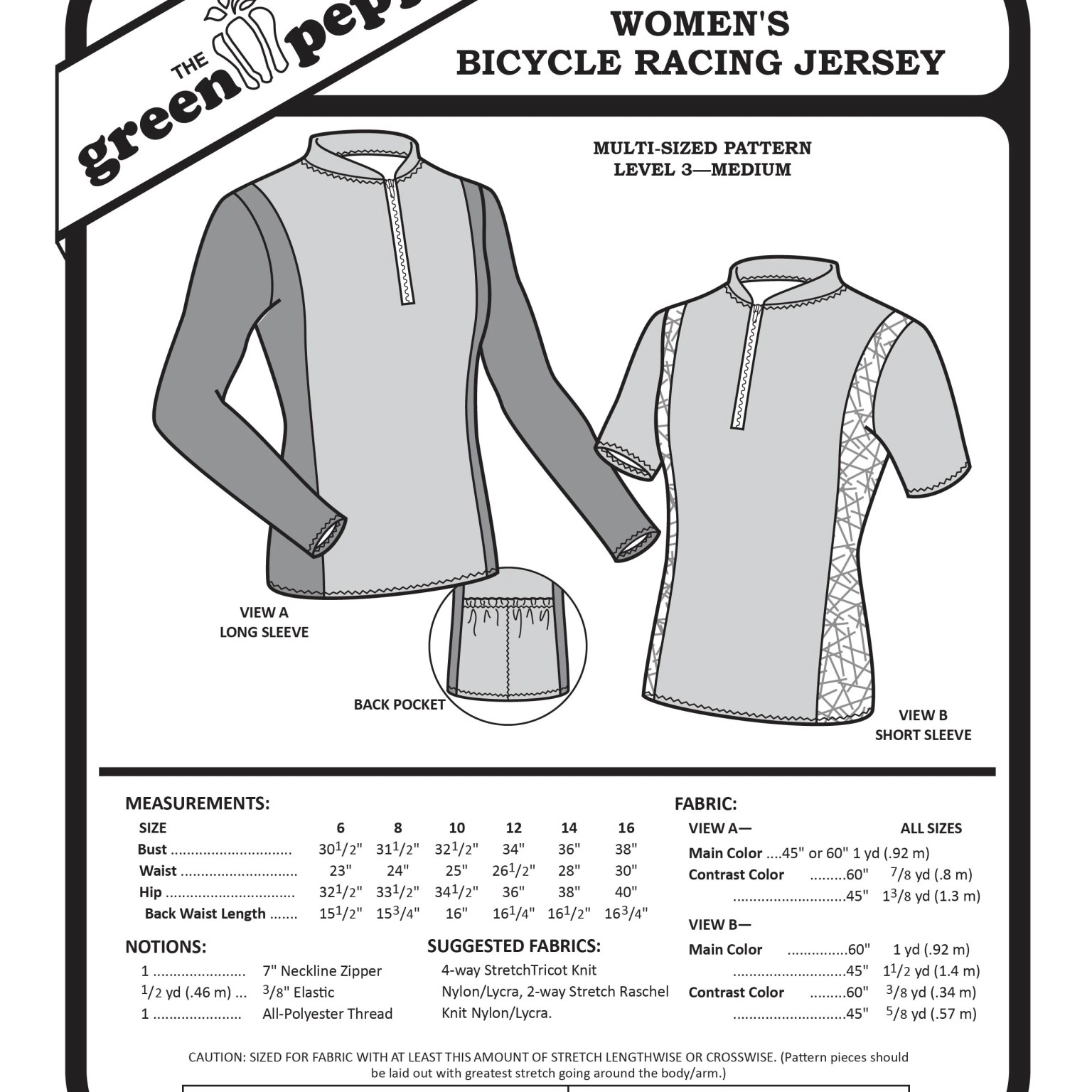 401 – Women's Bicycle Racing Jersey Pattern