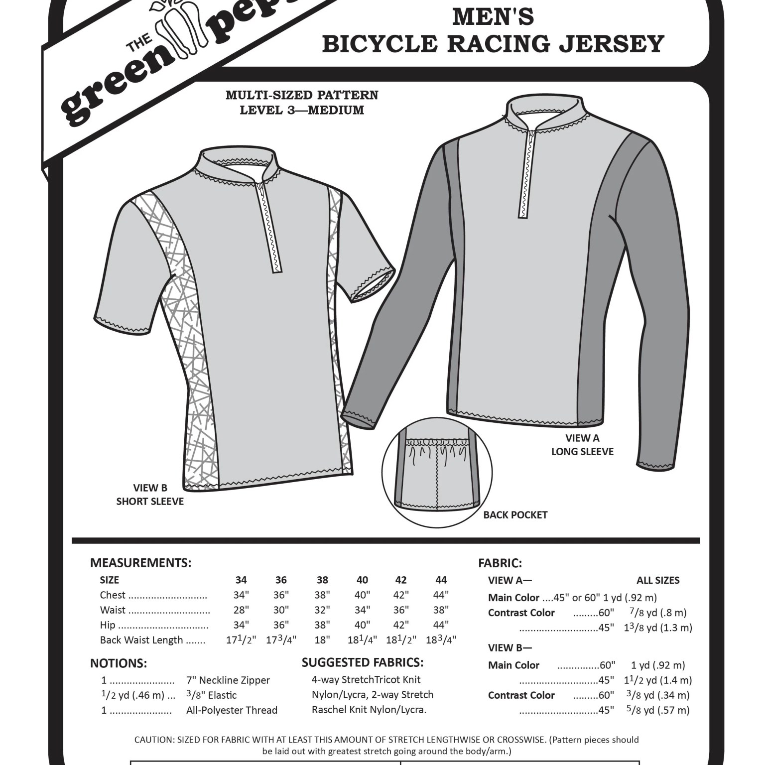 402 – Men's Bicycle Racing Jersey Pattern