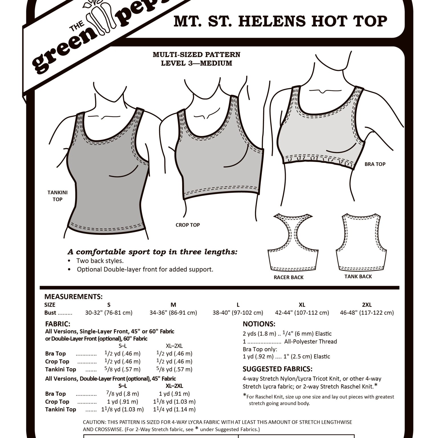 407N – NEW version! Women’s Mt Saint Helens Hot Top Pattern