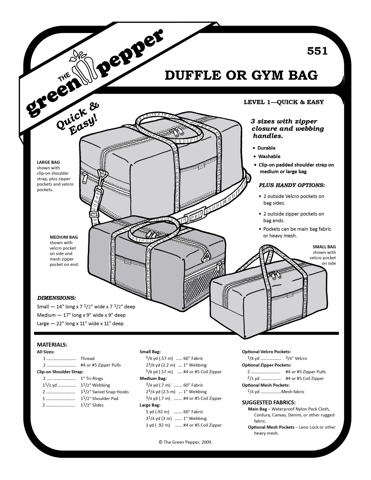 551 – Duffle or Gym Bag Pattern