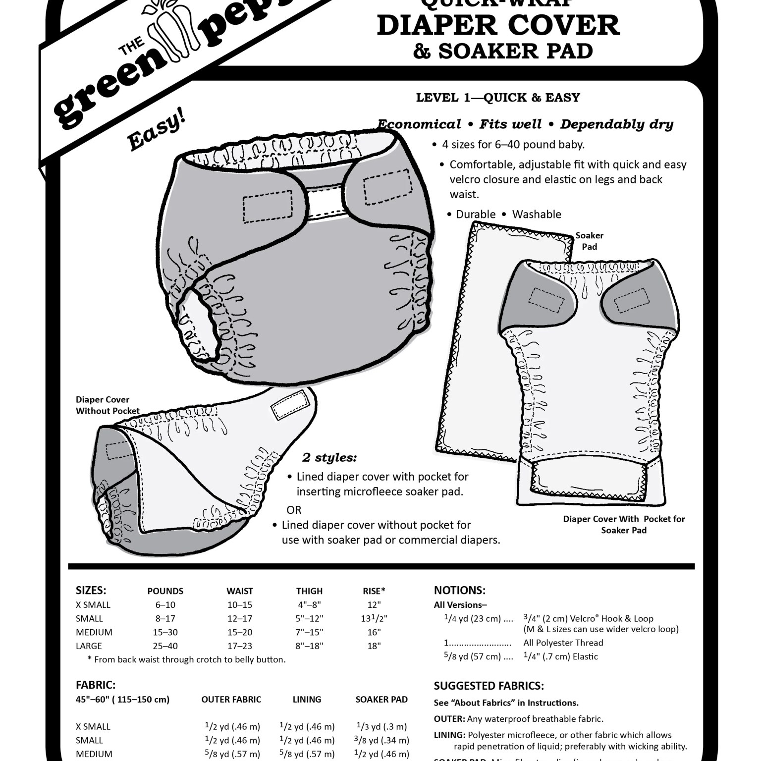 554 – Quick Wrap Diaper Cover & Soaker Pad Pattern