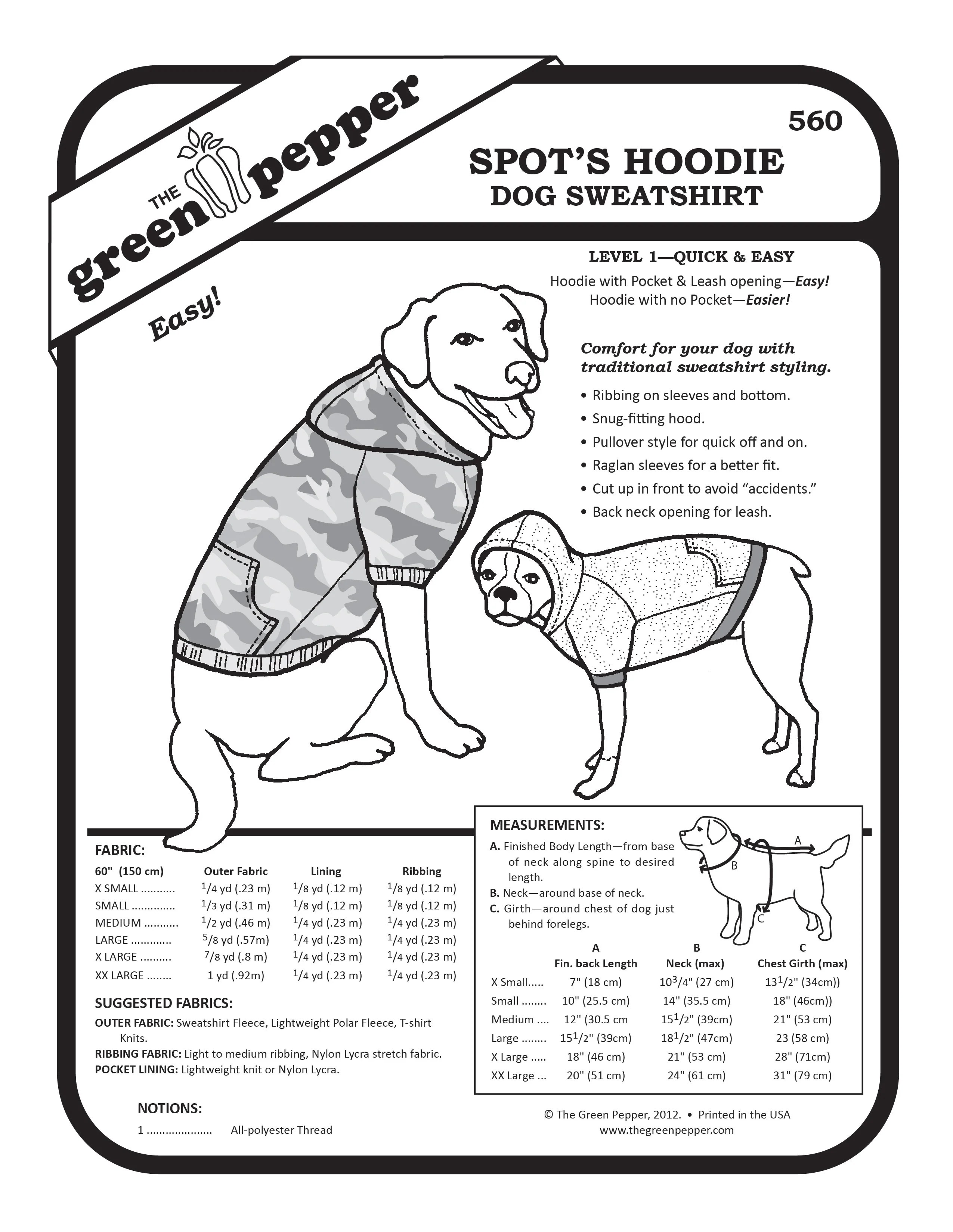 560 – Spot's Hoodie - Dog Sweatshirt Pattern
