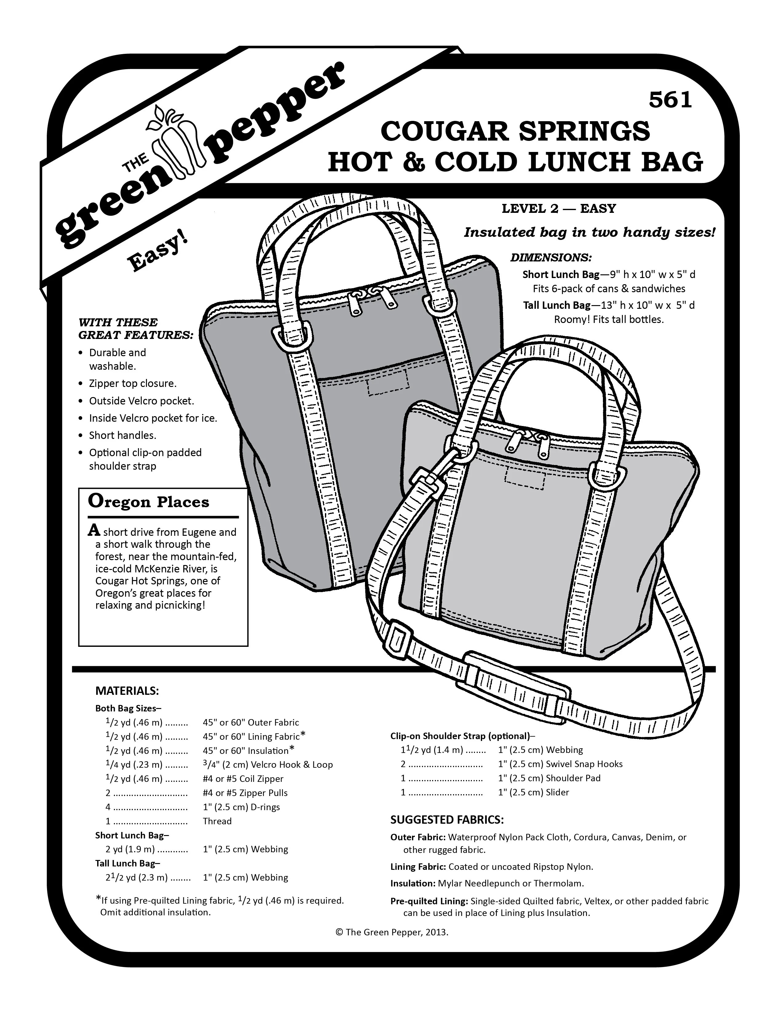 561 – Cougar Springs Hot & Cold Lunch Bag Pattern