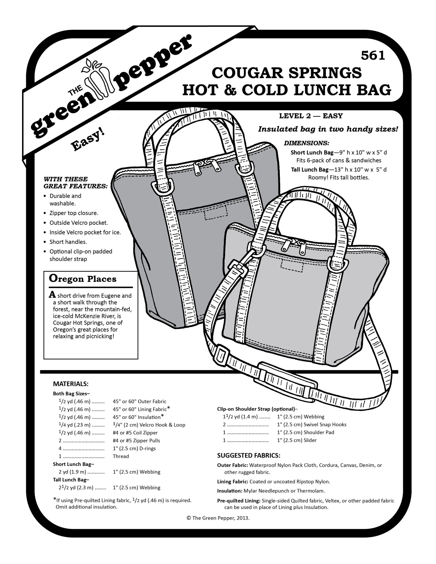 561 – Cougar Springs Hot & Cold Lunch Bag Pattern 561 – Cougar Springs Hot & Cold Lunch Bag Pattern