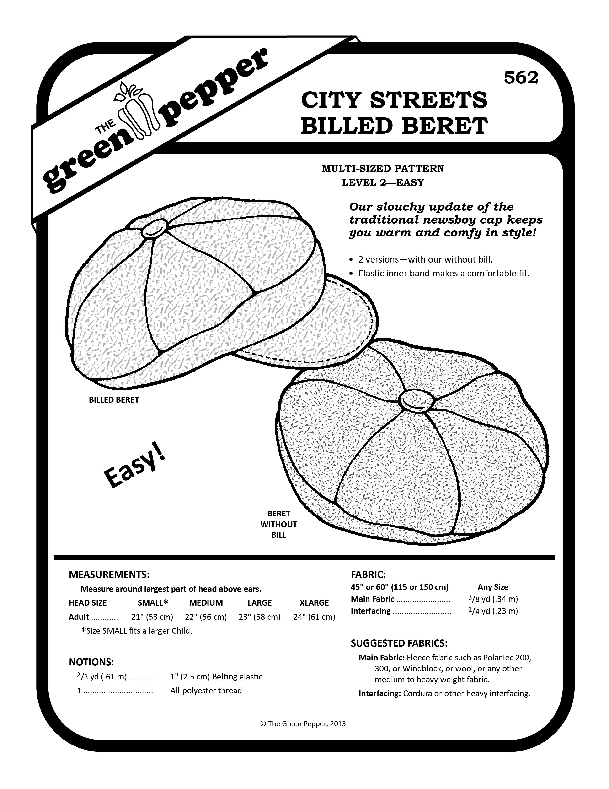 562 – City Streets Billed Beret Pattern