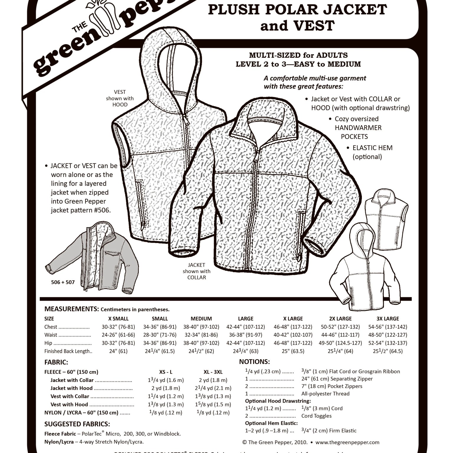 507 – Adult's Plush Polar Jacket & Vest Pattern