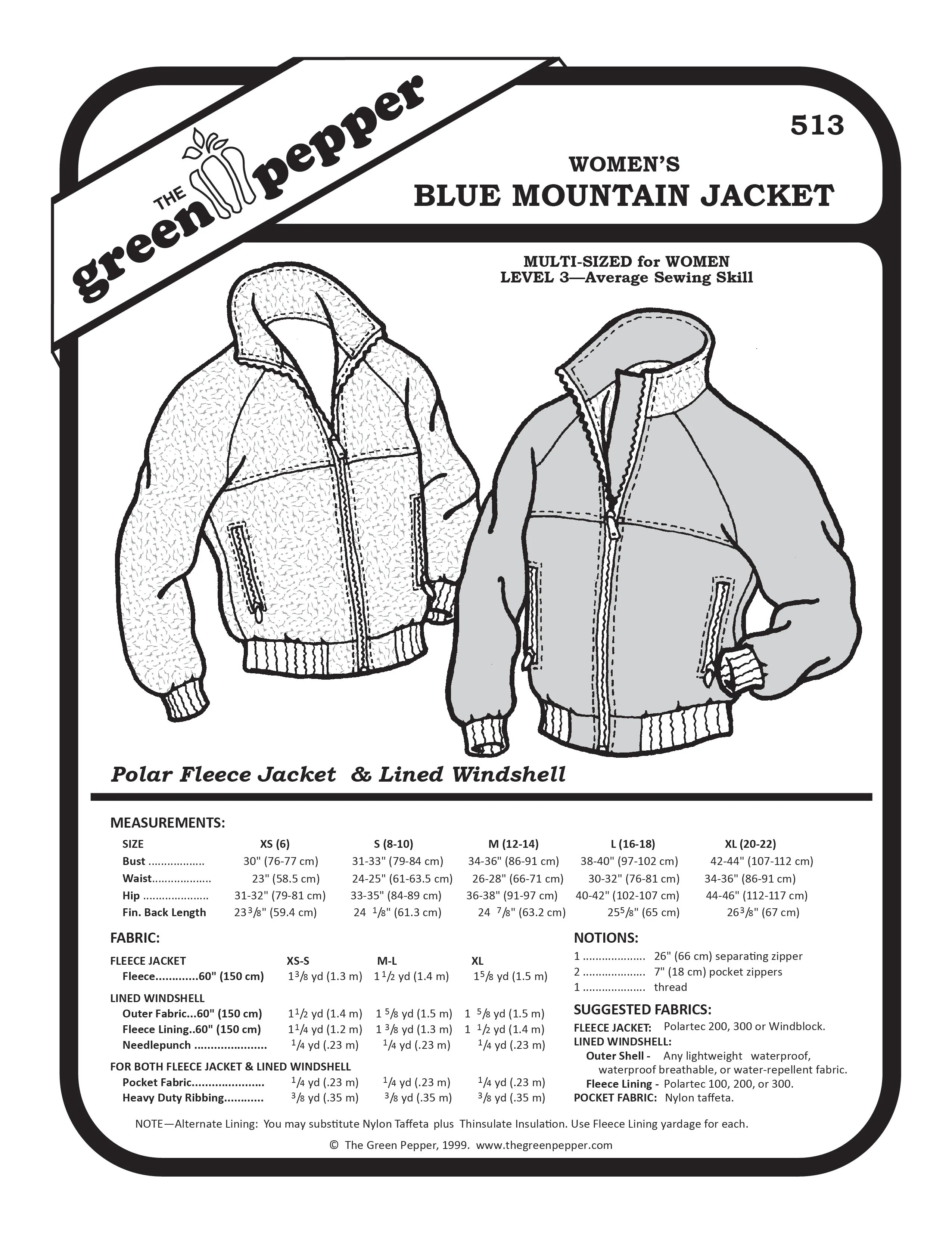 513 – Women’s Blue Mountain Jacket Pattern 513 – Women’s Blue Mountain Jacket Pattern