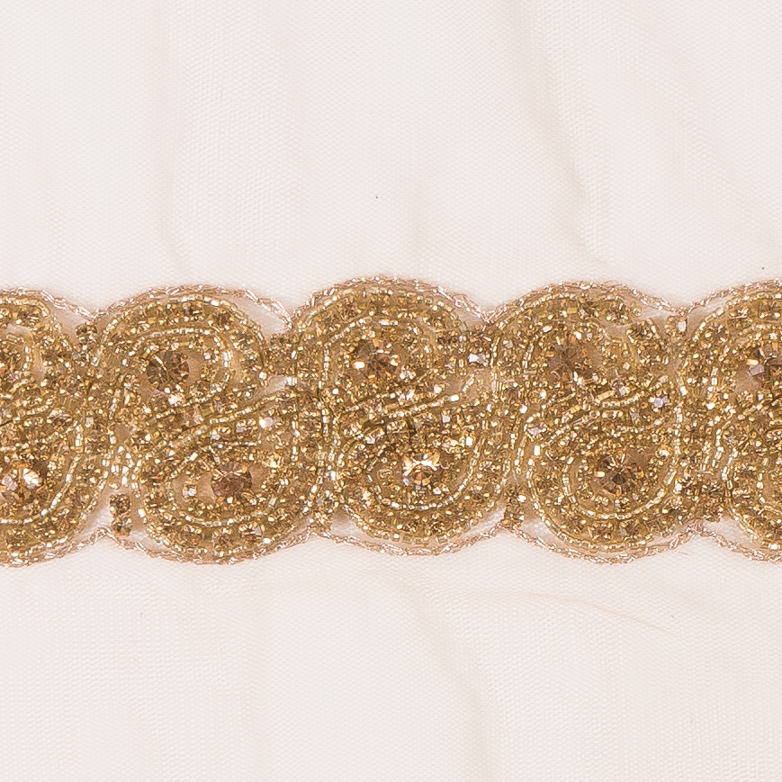 1.5" Gold Rhinestone Beaded Trim