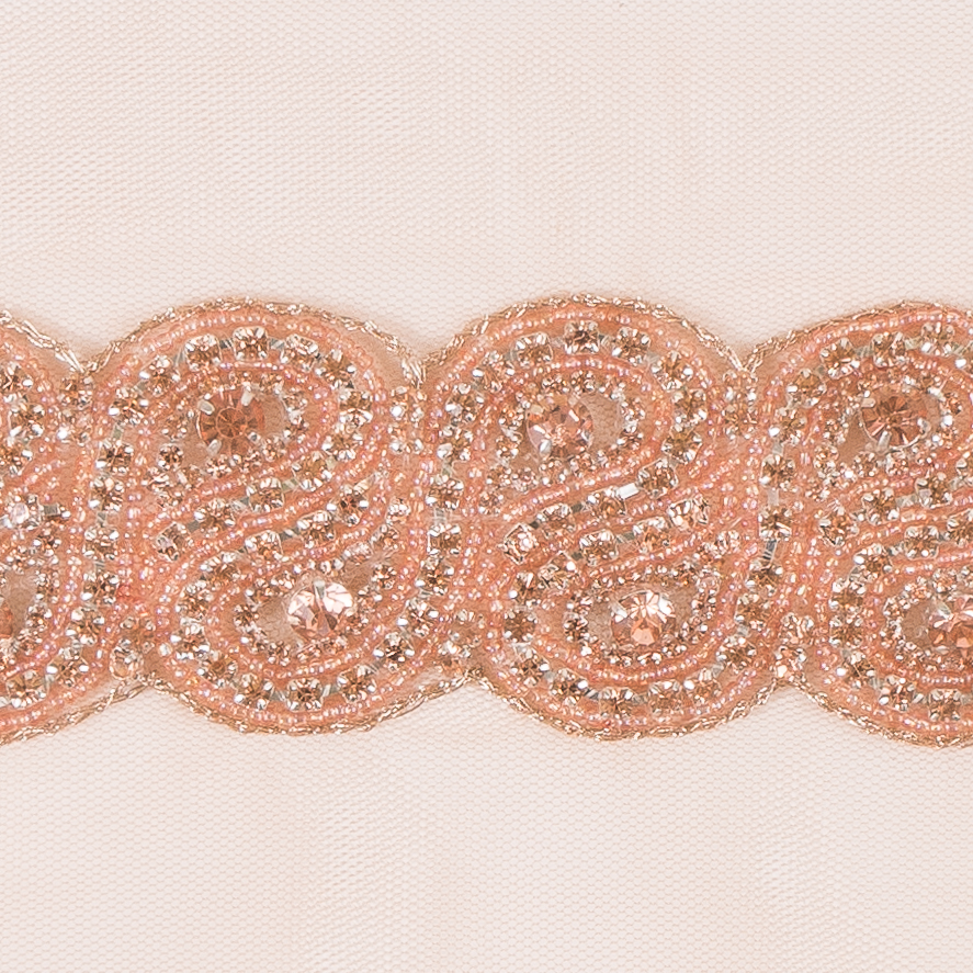 1.5" Peach Rhinestone Beaded Trim