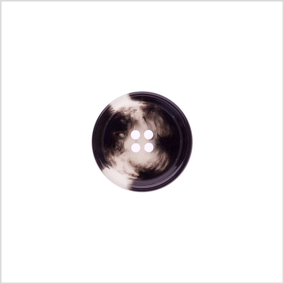 Italian Shiny Black/White Rimmed 4-Hole Button – 32L/20mm Italian Shiny Black/White Rimmed 4-Hole Button – 32L/20mm