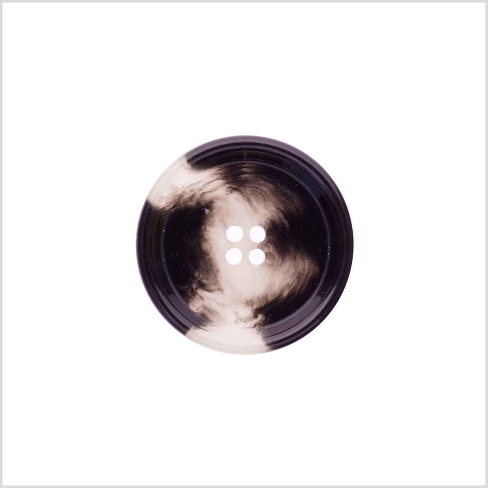 Italian Shiny Black and White Rimmed 4-Hole Button – 40L/25.5mm Italian Shiny Black and White Rimmed 4-Hole Button – 40L/25.5mm