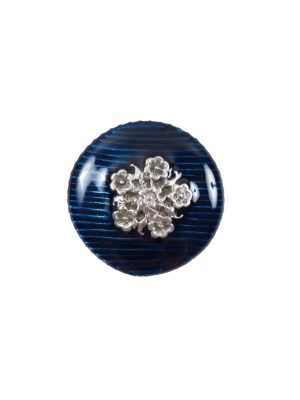 Italian Royal Blue and Silver Floral Metal Button – 24L/15mm Italian Royal Blue and Silver Floral Metal Button – 24L/15mm