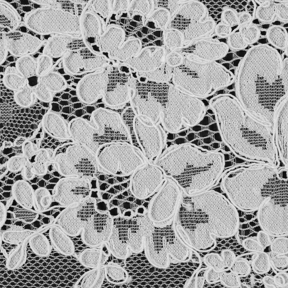 Fancy Corded Lace with Scalloped Eyelash Edges - Off-White Floral Twists