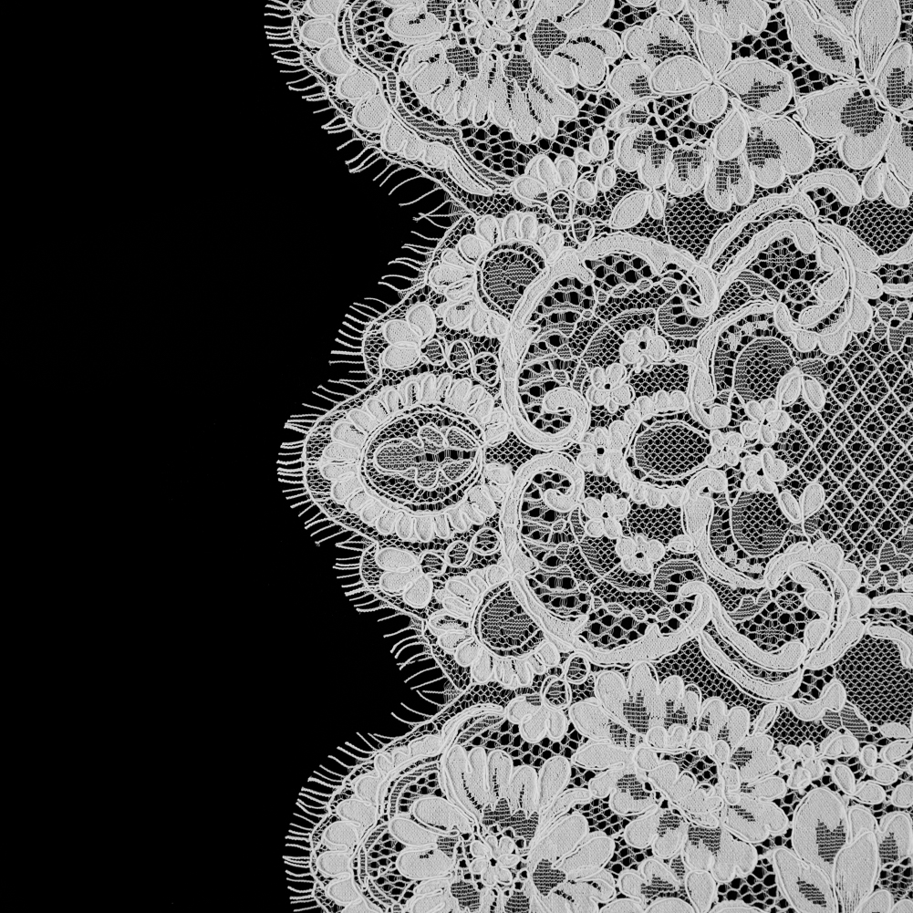 Fancy Corded Lace with Scalloped Eyelash Edges – Off-White Floral Twists Fancy Corded Lace with Scalloped Eyelash Edges – Off-White Floral Twists