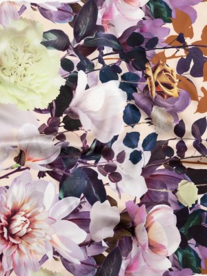 Mood Exclusive Italian Brown, Evening Rose and Mint Floral Border Digitally Printed Silk Charmeuse Mood Exclusive Italian Brown, Evening Rose and Mint Floral Border Digitally Printed Silk Charmeuse