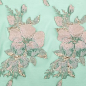 Metallic Bright Gold, Green Spruce, Adobe Rose and Lily Pad Floral Luxury Organza Brocade Metallic Bright Gold, Green Spruce, Adobe Rose and Lily Pad Floral Luxury Organza Brocade