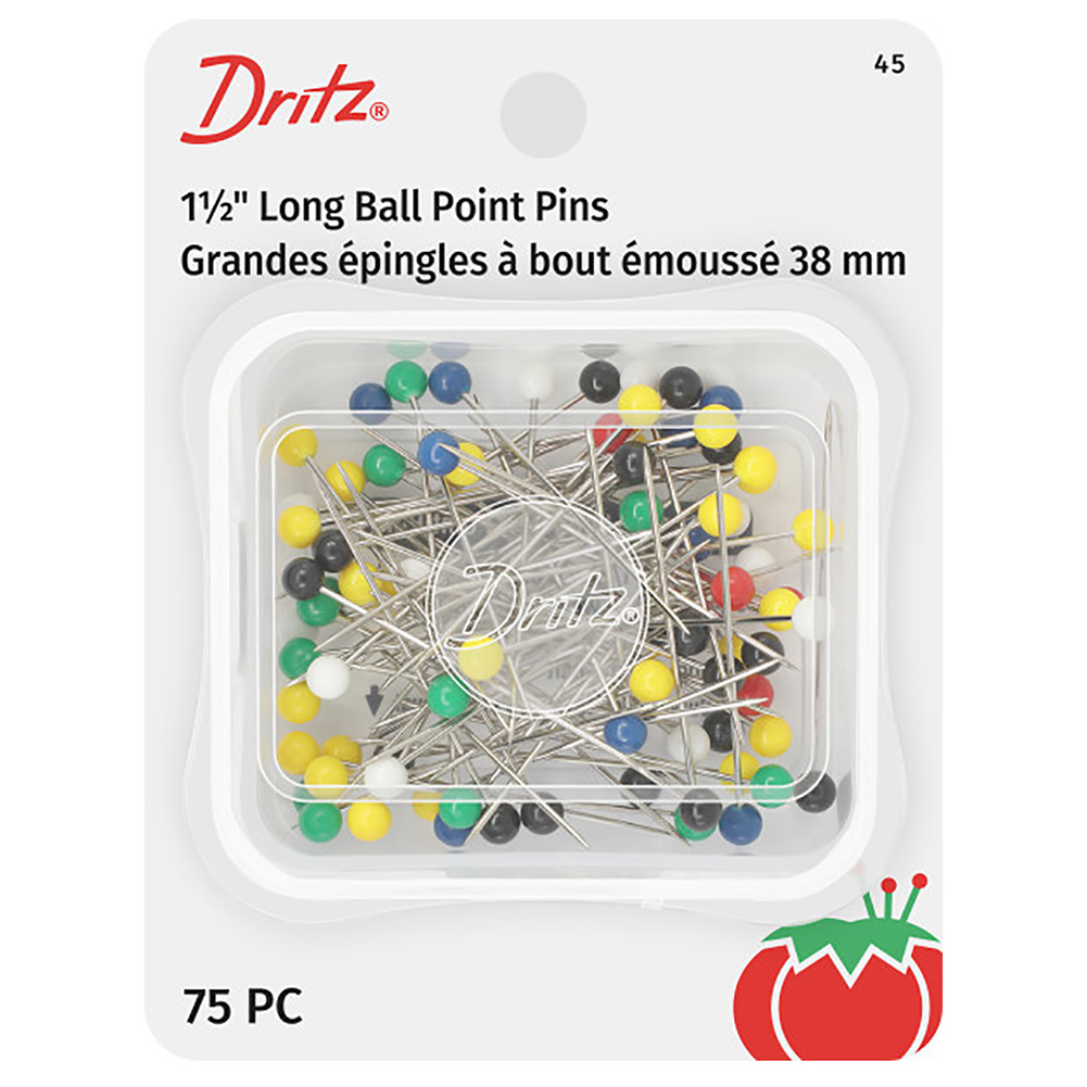 Dritz Long Ball Point Pins - 1.5" Assorted Colors - 75 ct