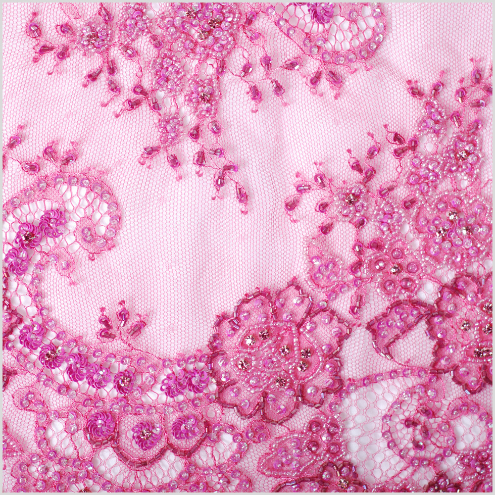 11.8″ Fuchsia Fancy Beaded Sequined Lace Trim 11.8″ Fuchsia Fancy Beaded Sequined Lace Trim