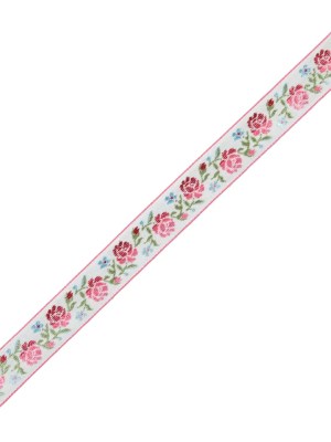 German Pink and Green Floral Jacquard Ribbon – 0.875″ German Pink and Green Floral Jacquard Ribbon – 0.875″