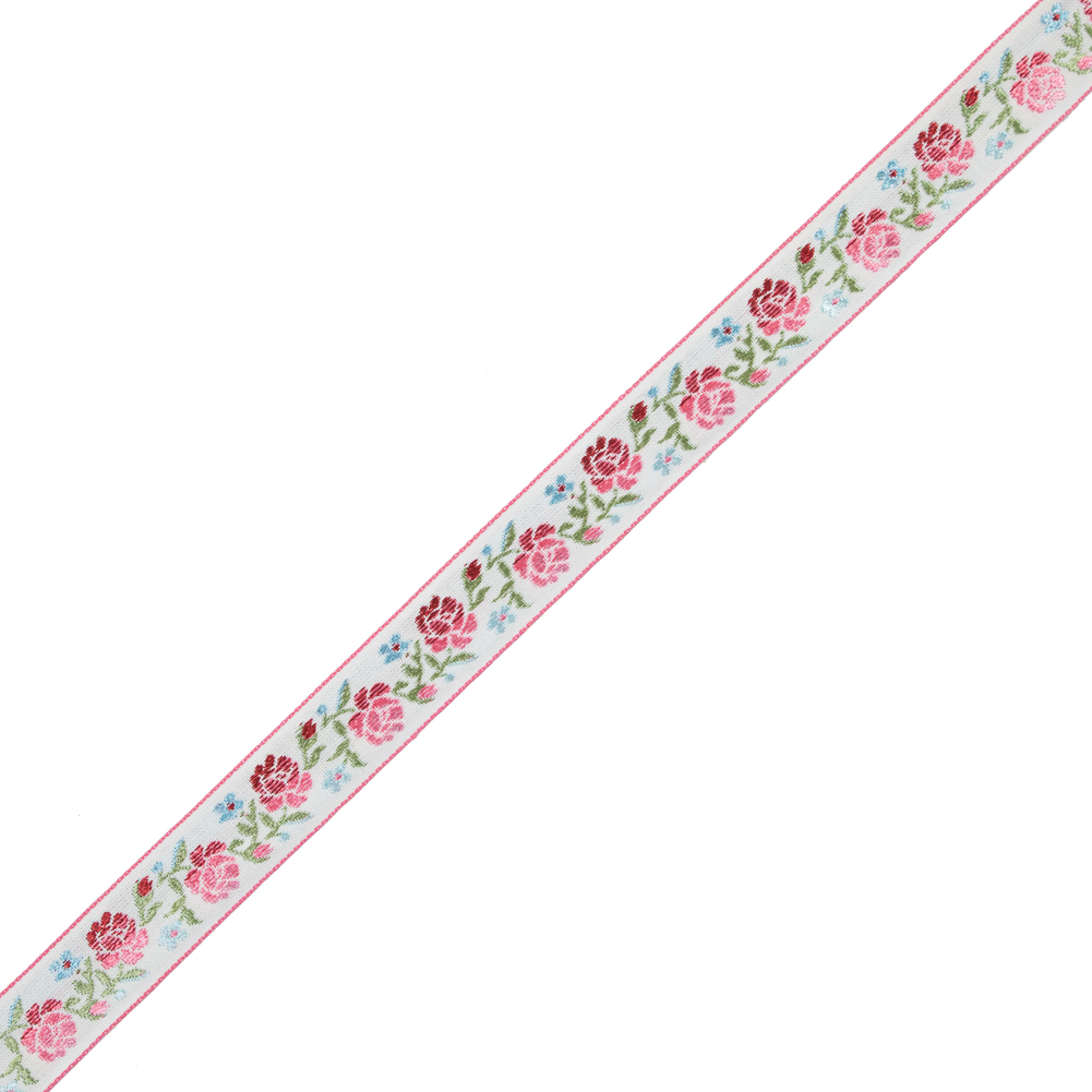 German Pink and Green Floral Jacquard Ribbon – 0.875″ German Pink and Green Floral Jacquard Ribbon – 0.875″
