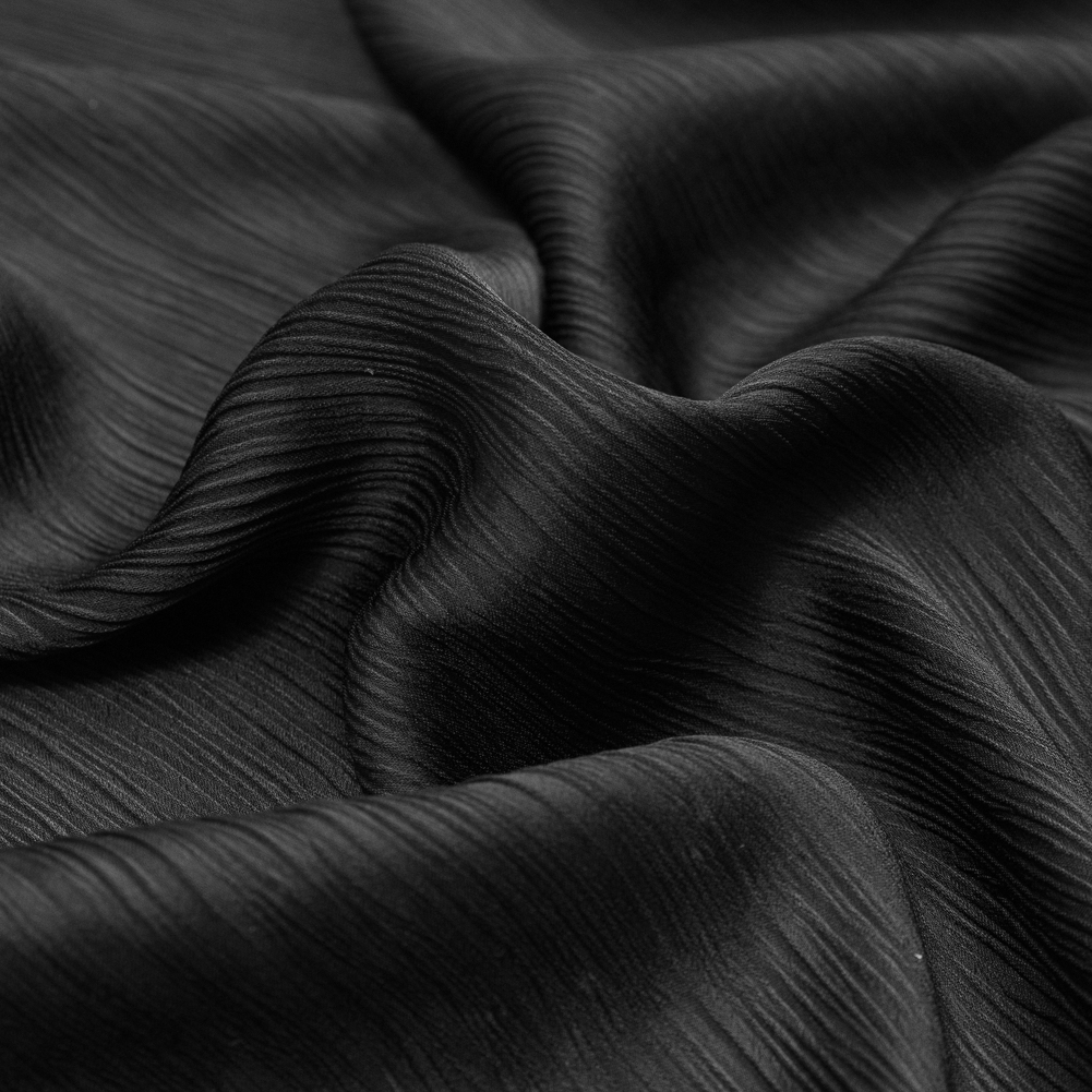 Black Stretch Rayon Plisse