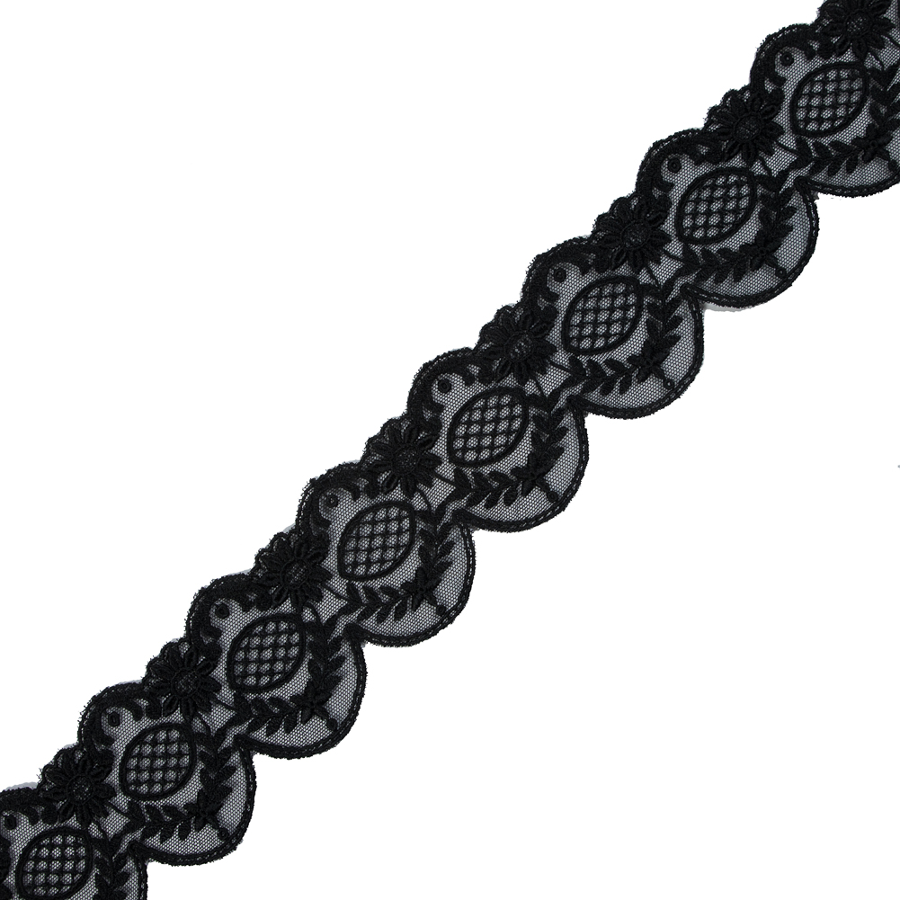 Black Scallop-Edged Embroidered Mesh – 2.5″ Black Scallop-Edged Embroidered Mesh – 2.5″