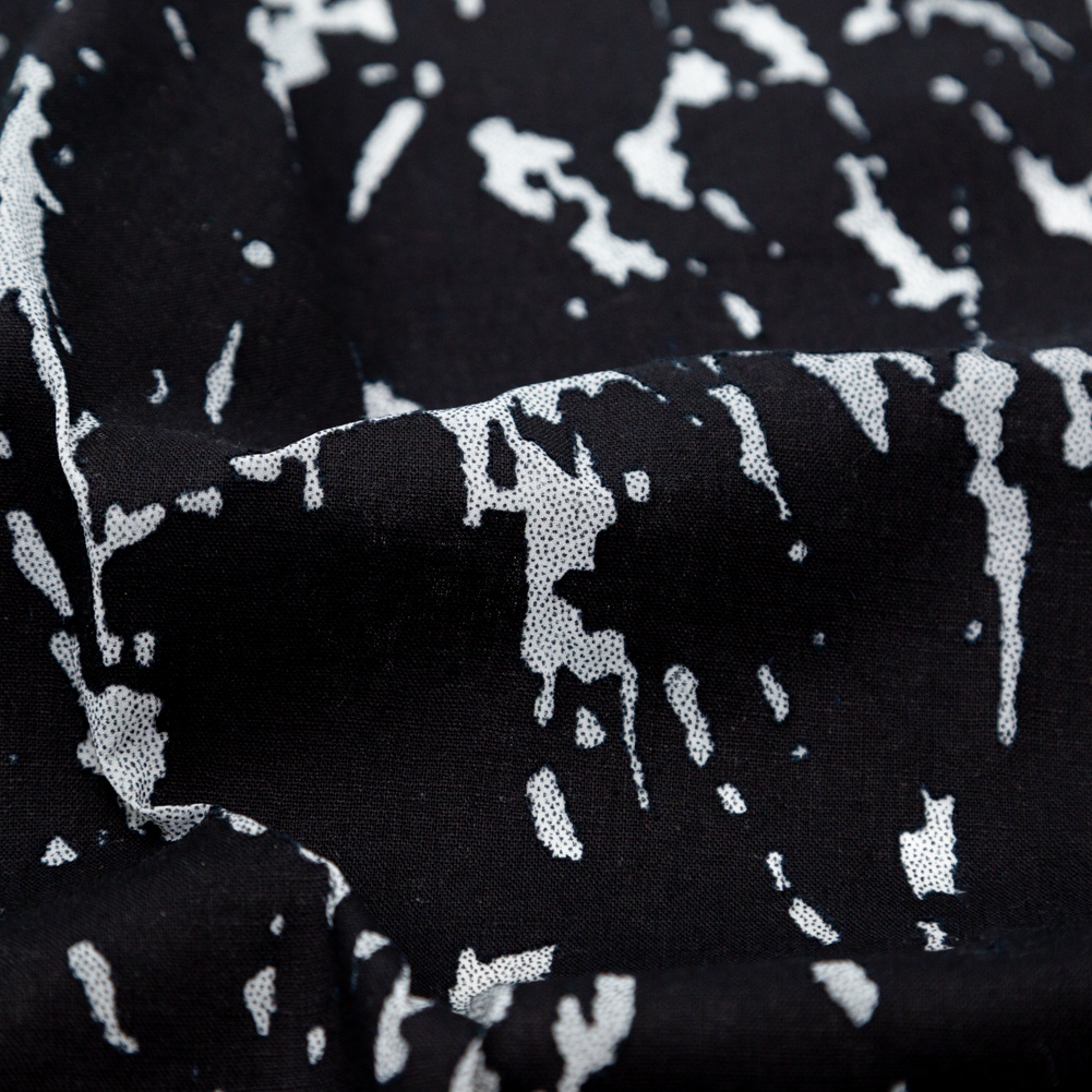 Black and White Abstract Burnout Polyester Woven with Fused Backing
