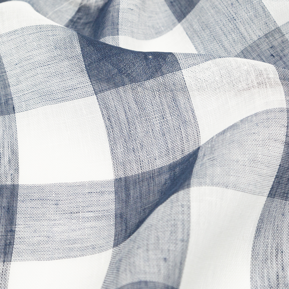 Monte Pergola Indigo Buffalo Check Linen Scrim