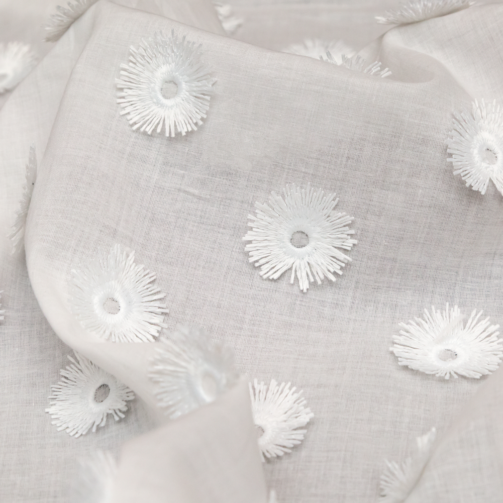 Off-White 3D Sunflower Embroidered Cotton Voile Off-White 3D Sunflower Embroidered Cotton Voile