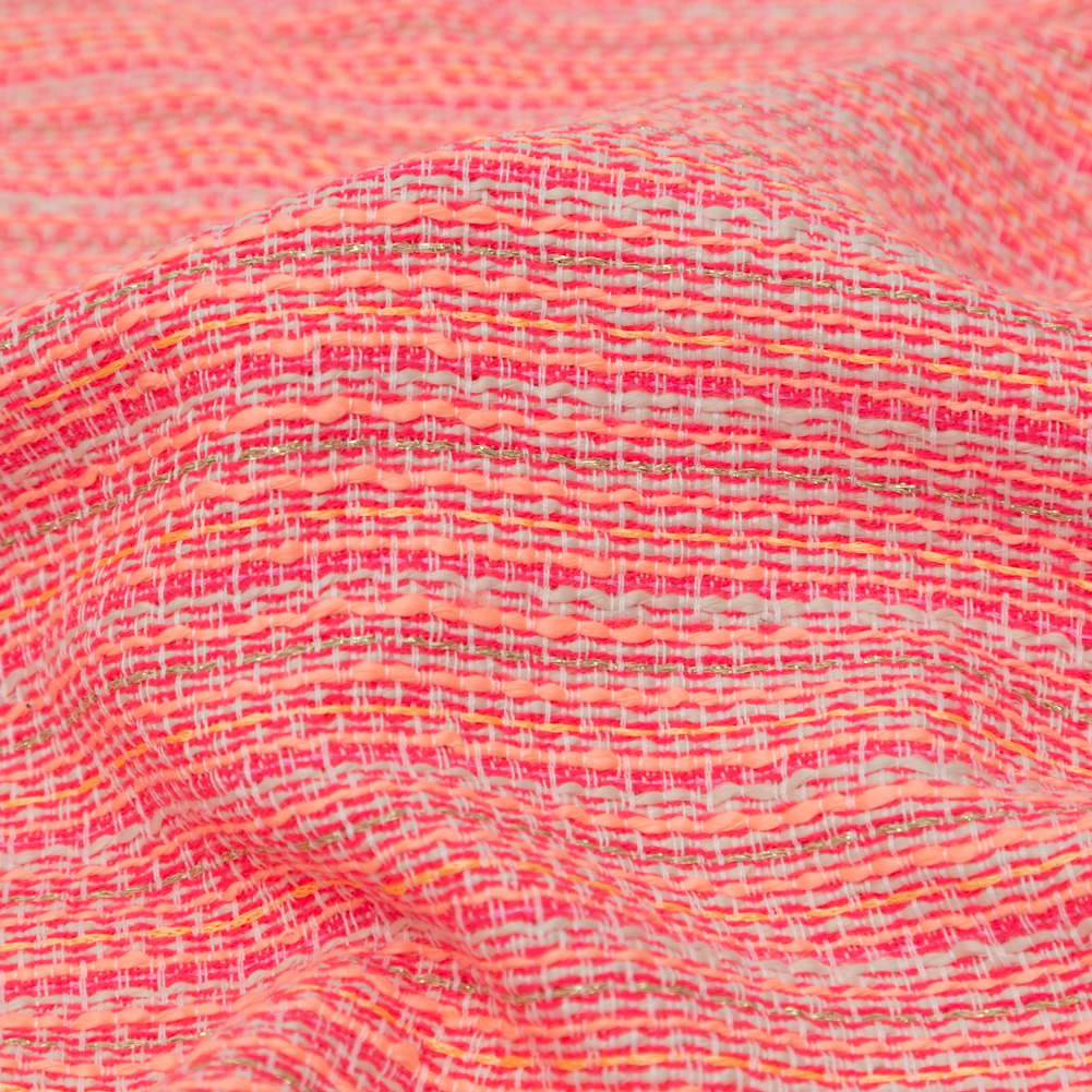 Neon Pink and White Tweed with Metallic Gold Threads