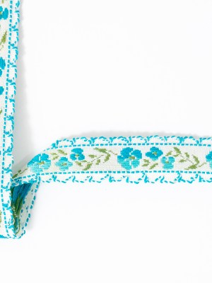 Angel, Scuba Blue and Off-White Floral German Jacquard Ribbon – 0.6″ Angel, Scuba Blue and Off-White Floral German Jacquard Ribbon – 0.6″