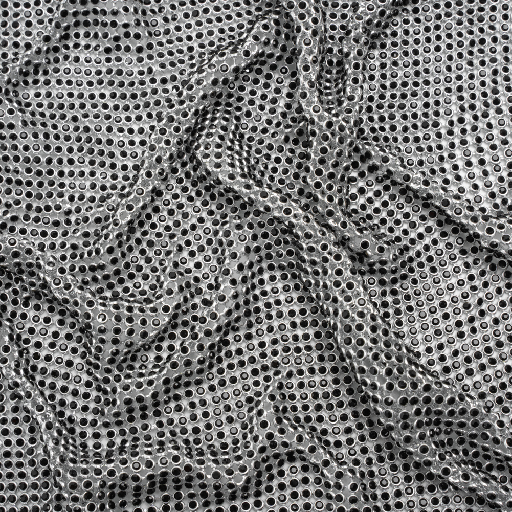 Rhinestone Aluminum Chainmail Fabric Panel, 3mm – Silver and Jet Black – Astraia Collection Rhinestone Aluminum Chainmail Fabric Panel, 3mm – Silver and Jet Black – Astraia Collection