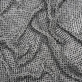 Rhinestone Aluminum Chainmail Fabric Panel, 3mm – Silver and Jet Black – Astraia Collection Rhinestone Aluminum Chainmail Fabric Panel, 3mm – Silver and Jet Black – Astraia Collection