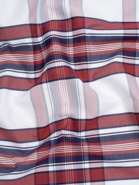 Cotton Oxford Shirting – White, Dark Blue and Wine Red Plaid – Deadstock Cotton Oxford Shirting – White, Dark Blue and Wine Red Plaid – Deadstock