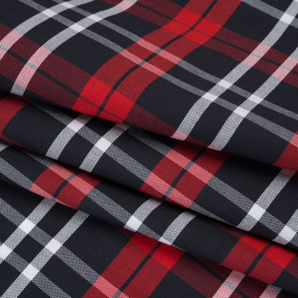 Cotton Oxford Shirting – Navy Blue, Red and White Plaid – Deadstock Cotton Oxford Shirting – Navy Blue, Red and White Plaid – Deadstock