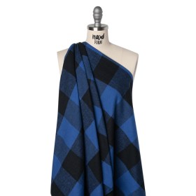 Cotton Twill Flannel – Blue and Black Buffalo Check – Deadstock Cotton Twill Flannel – Blue and Black Buffalo Check – Deadstock