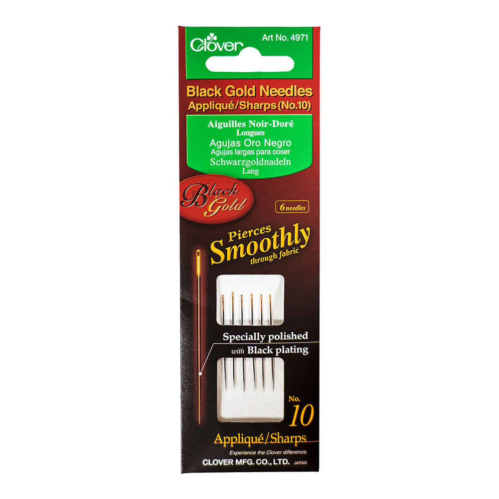 Clover Black Gold Applique/Sharp Needles – Size 10 – 6 ct Clover Black Gold Applique/Sharp Needles – Size 10 – 6 ct