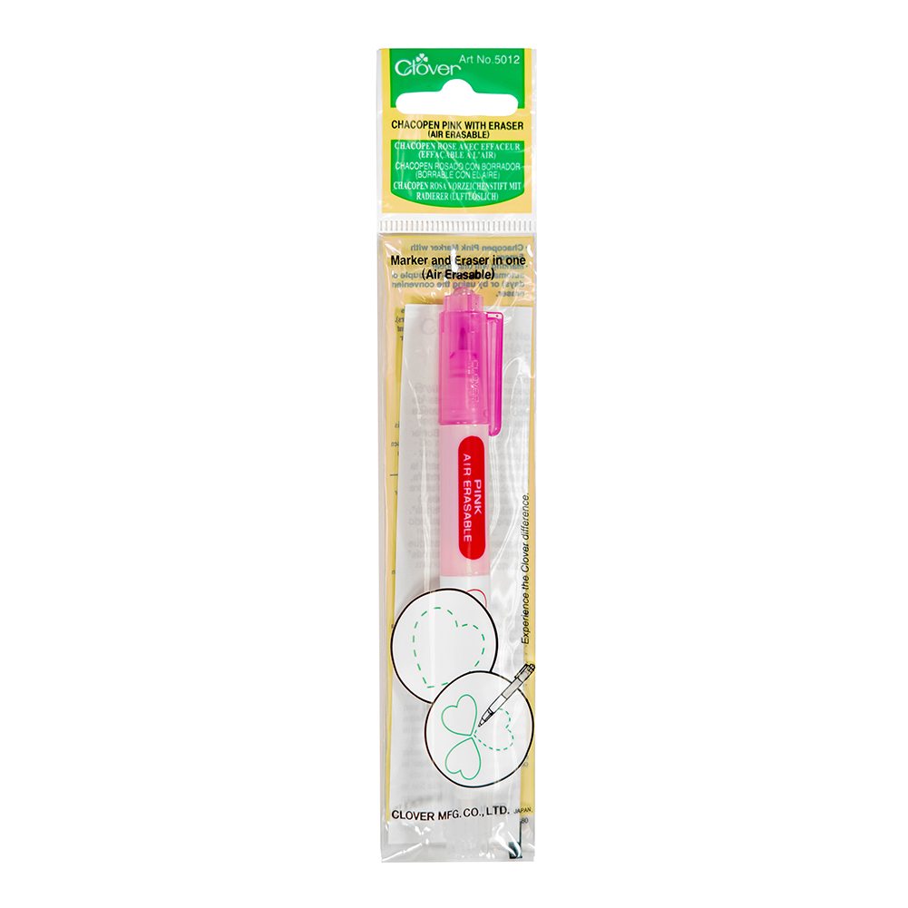 Clover Chacopen Air Erasable Fabric Marker with Eraser – Pink Clover Chacopen Air Erasable Fabric Marker with Eraser – Pink