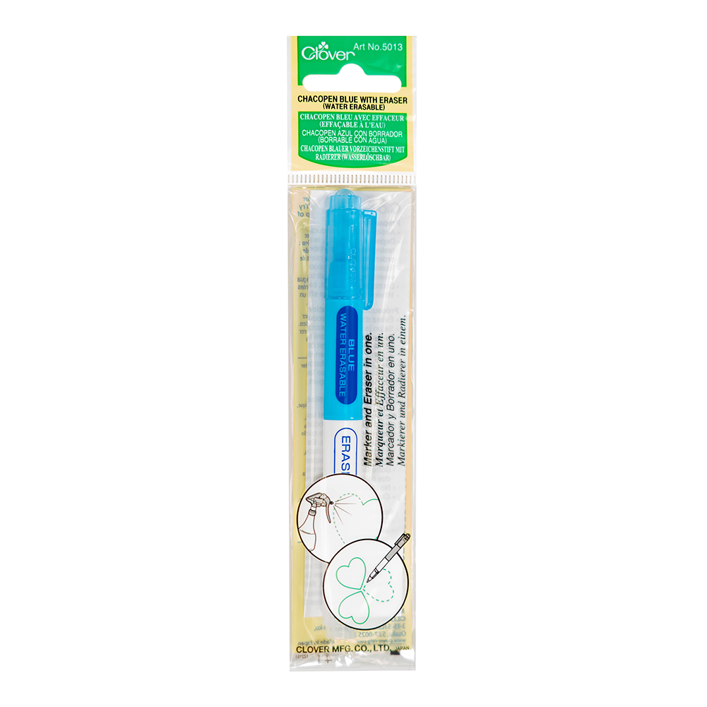 Clover Chacopen Water Erasable Fabric Marker with Eraser – Blue Clover Chacopen Water Erasable Fabric Marker with Eraser – Blue