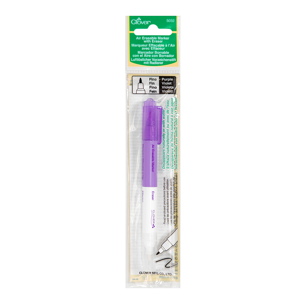 Clover Air Erasable Fabric Marker with Eraser – Purple, Fine Clover Air Erasable Fabric Marker with Eraser – Purple, Fine