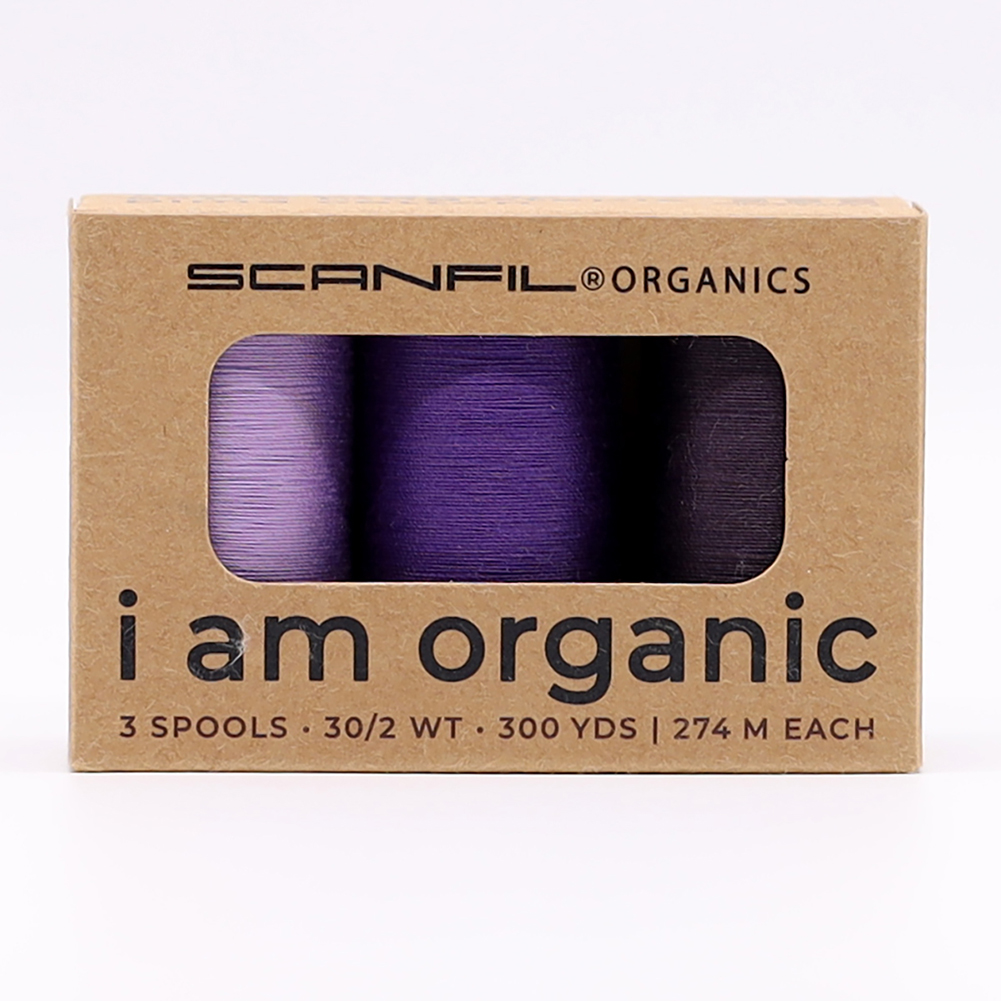 SCANFIL® 30wt Organic Pima Cotton Thread Trio Set – 3ct 300yd Spools – Cool Purples SCANFIL® 30wt Organic Pima Cotton Thread Trio Set – 3ct 300yd Spools – Cool Purples