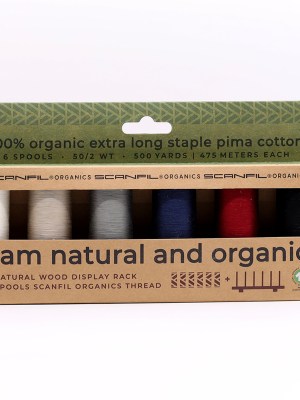 SCANFIL® 50wt Organic Pima Cotton Thread Set – 6ct 500yd Spools & Wood Rack – Neutrals SCANFIL® 50wt Organic Pima Cotton Thread Set – 6ct 500yd Spools & Wood Rack – Neutrals