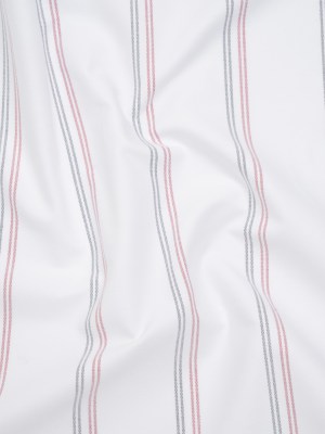 Cotton Oxford Shirting – White, Red and Navy Blue Paired Stripes – Deadstock Cotton Oxford Shirting – White, Red and Navy Blue Paired Stripes – Deadstock