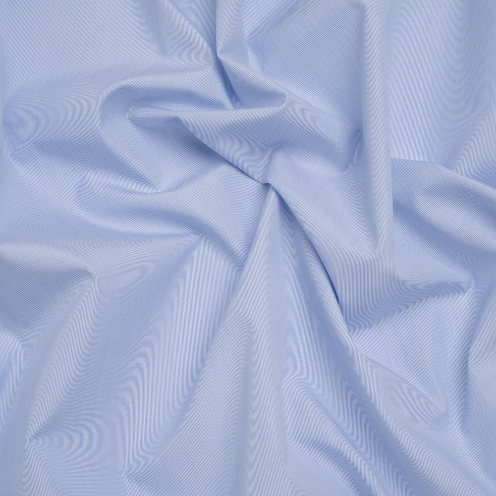 Cotton Shirting - Sky Blue and White Fine Stripes - Designer Deadstock
